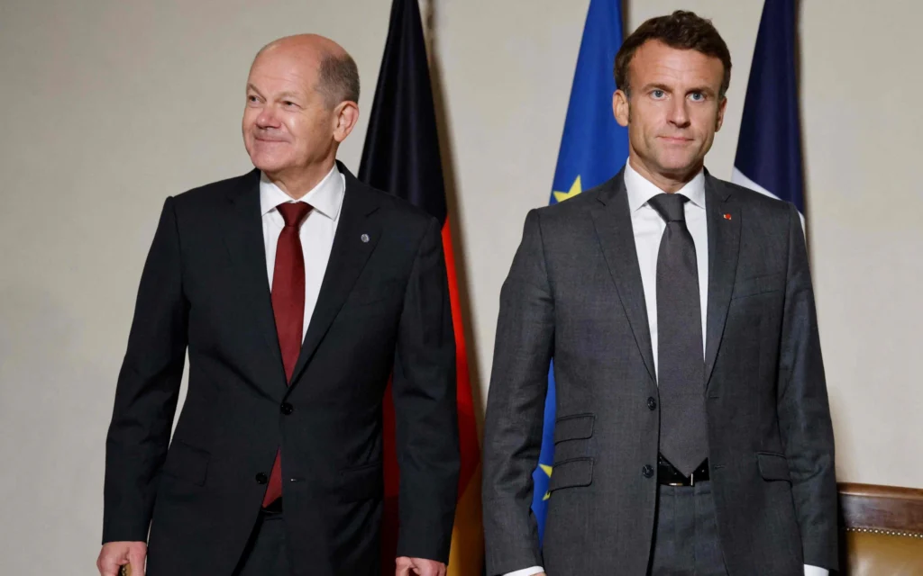 French President Emmanuel Macron has had discussions with Germany's Olaf Scholz in Berlin after a rift was revealed over Europe's answer to Russia's war in Ukraine.